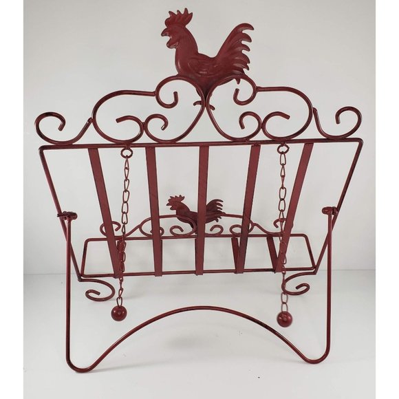 Country Life Red Rooster Chicken Cookbook Stand Holder Metal Book Easel Farm - Picture 5 of 5